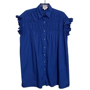 Lili Sidonio By Molly Bracken Small Blue Smocked Shirt Dress Button Up Ruffle